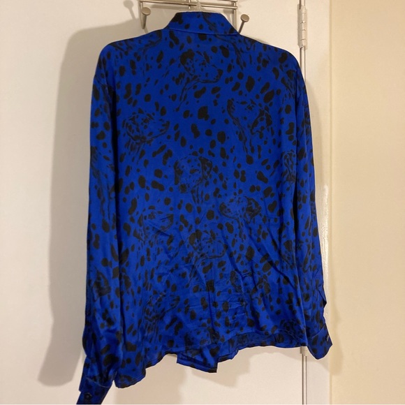 Vintage Escada Margaretha Ley Blue Silk Dalmatians Blouse - Picture 3 of 10